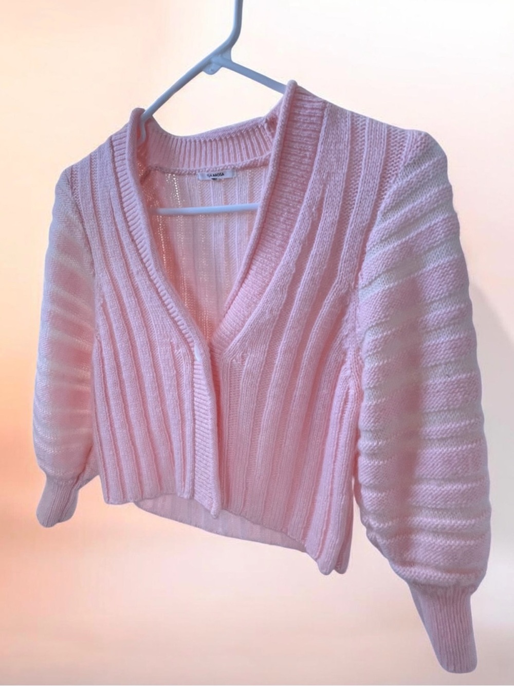 Tularosa Casha Crop Cardigan Textured Coquette Baby Pink Feminine Wool Mohair